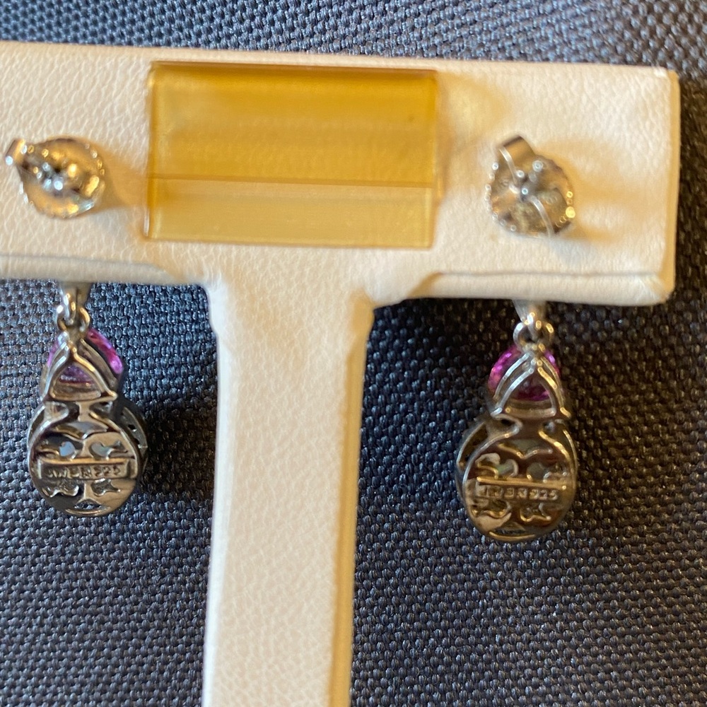 Opal and pink topaz S/S earrings - Picture 2 of 4